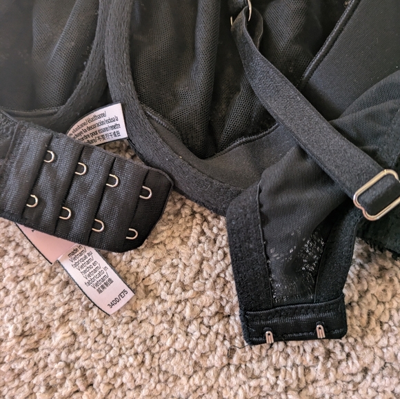 Victoria's Secret Black Push Up Without Padding Lace Bra Adjustable Straps 34DD - Picture 4 of 7